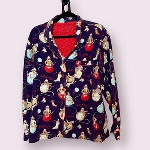 Nick & Nora Flannel Sock Monkey Pajama Top Purple Size XXL